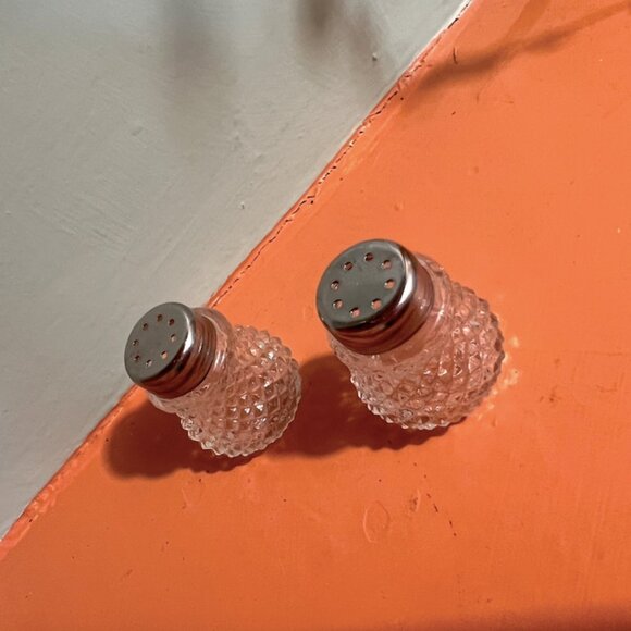Mini Vintage Diamond Cut Glass Salt & Pepper Shakers - Picture 2 of 6